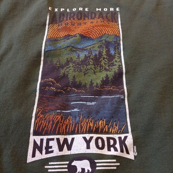 Jerzees Lg Green Adirondack Mountains New York Long Sleeve Hoodie Countrycore - Picture 1 of 8